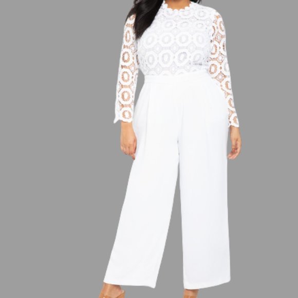 Eloquii Pants - Eloquii Lace Wide Leg Jumpsuit